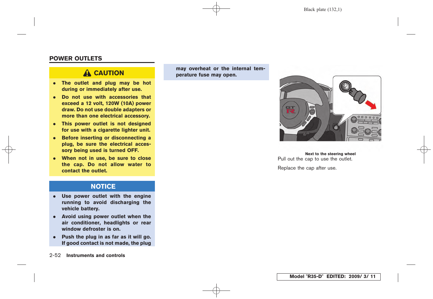 Power outlets -52 | NISSAN 2010 GT-R Sports Sedan User Manual | Page 135 / 314