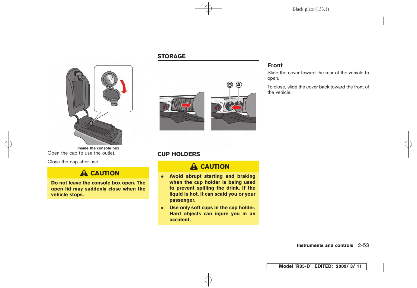 Storage -53, Cup holders -53 | NISSAN 2010 GT-R Sports Sedan User Manual | Page 136 / 314