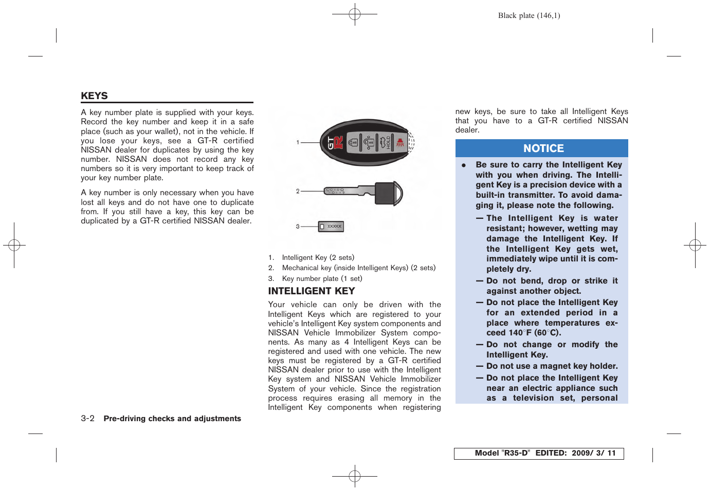 Keys -2, Intelligent key -2 | NISSAN 2010 GT-R Sports Sedan User Manual | Page 149 / 314