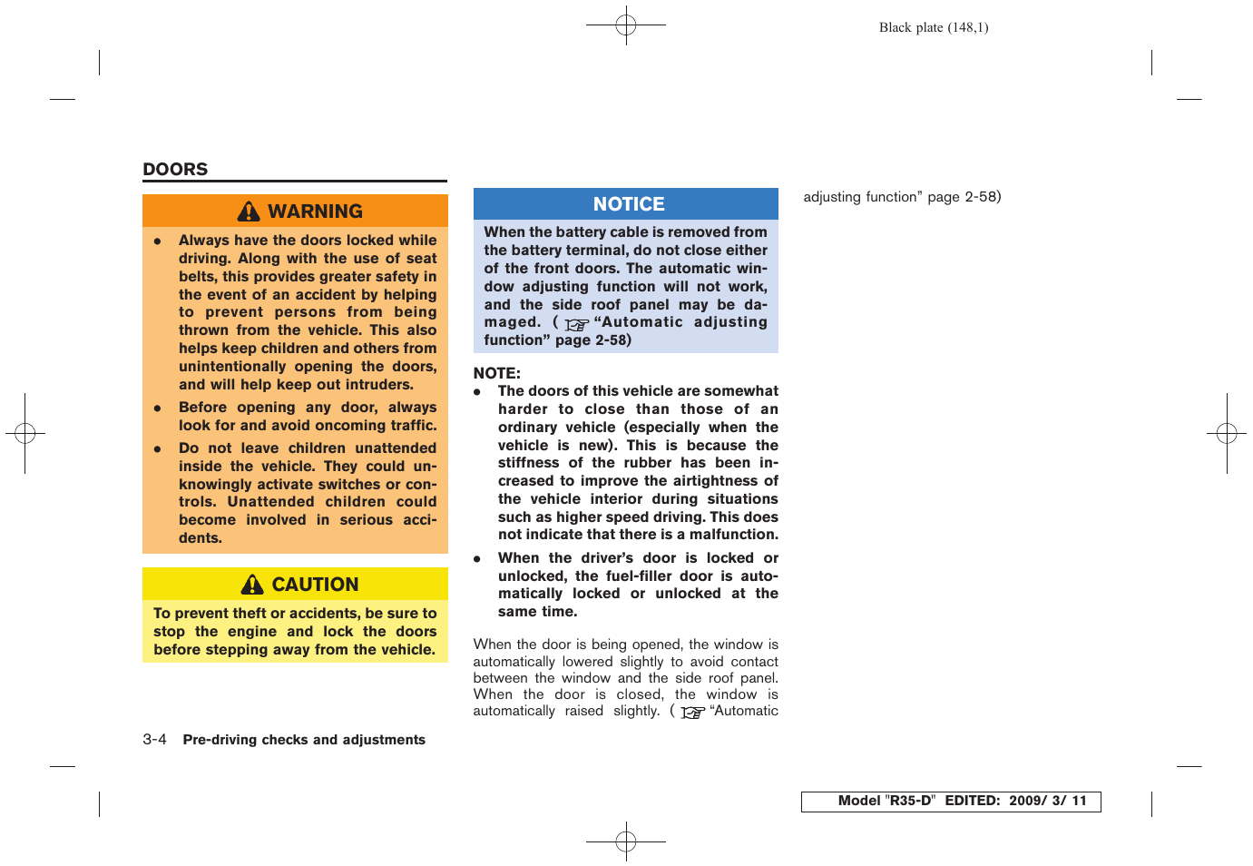 Doors -4 | NISSAN 2010 GT-R Sports Sedan User Manual | Page 151 / 314