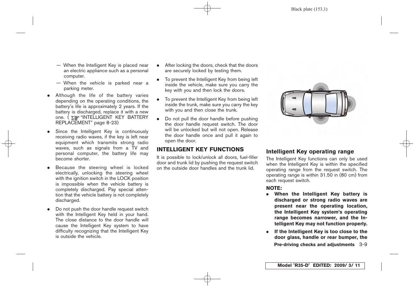 Intelligent key functions -9 | NISSAN 2010 GT-R Sports Sedan User Manual | Page 156 / 314