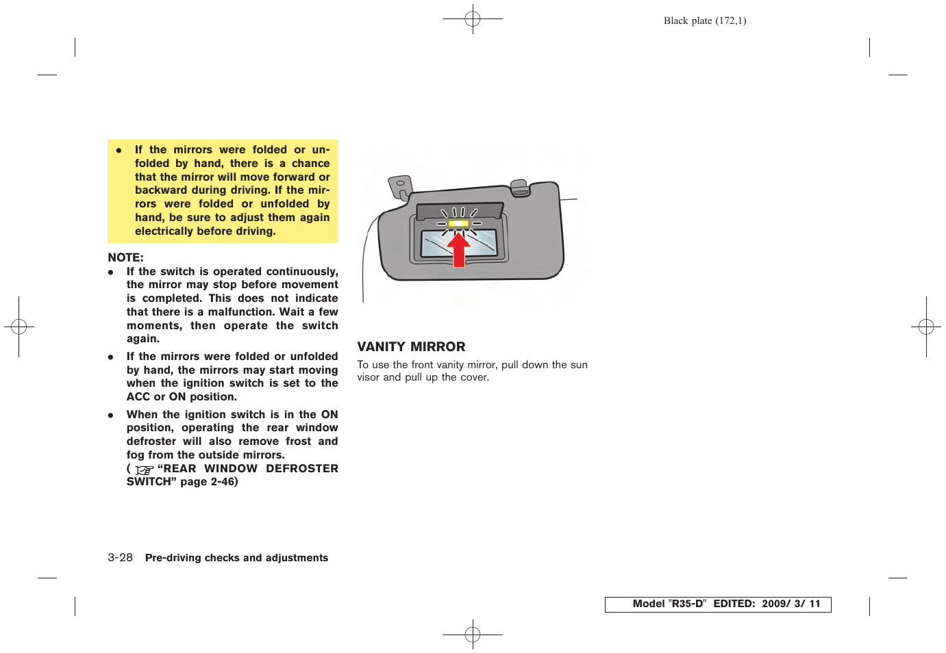 Vanity mirror -28 | NISSAN 2010 GT-R Sports Sedan User Manual | Page 175 / 314