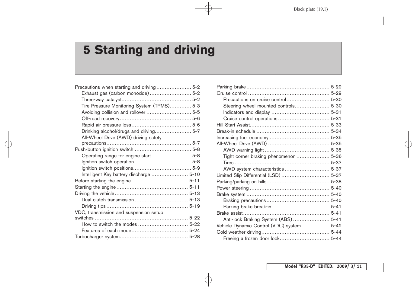 Starting and driving, 5 starting and driving | NISSAN 2010 GT-R Sports Sedan User Manual | Page 179 / 314