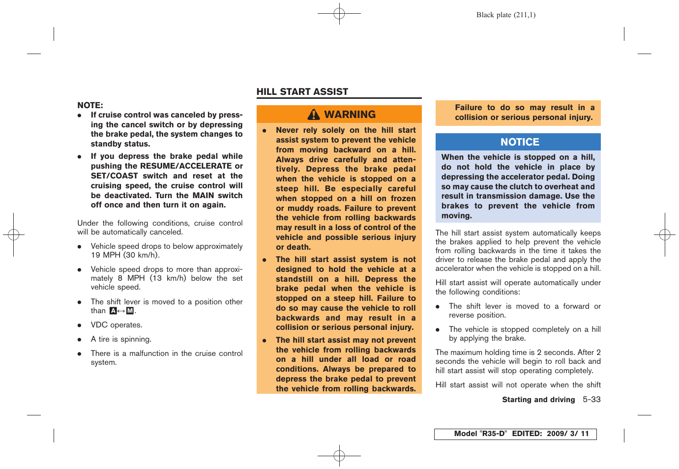 Hill start assist -33 | NISSAN 2010 GT-R Sports Sedan User Manual | Page 212 / 314