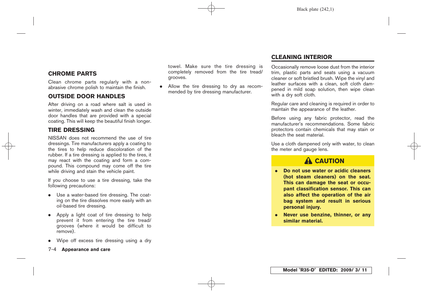 Cleaning interior -4 | NISSAN 2010 GT-R Sports Sedan User Manual | Page 239 / 314