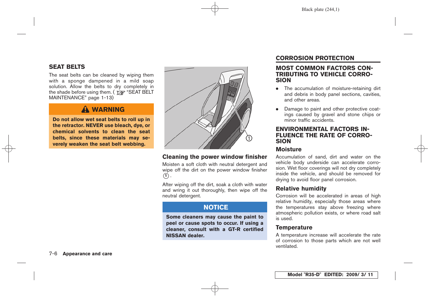 Seat belts -6, Corrosion protection -6 | NISSAN 2010 GT-R Sports Sedan User Manual | Page 241 / 314