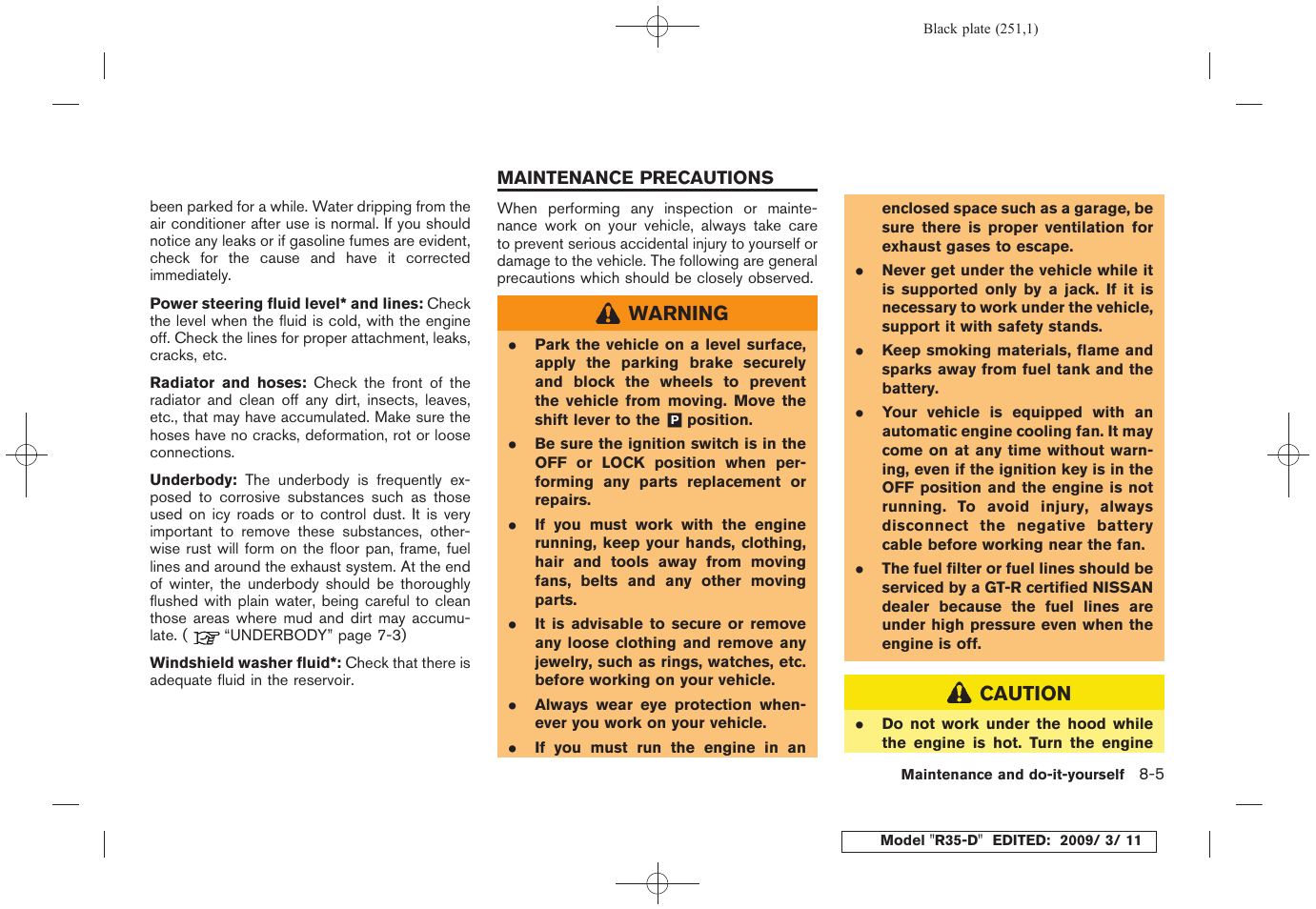 Maintenance precautions -5 | NISSAN 2010 GT-R Sports Sedan User Manual | Page 248 / 314