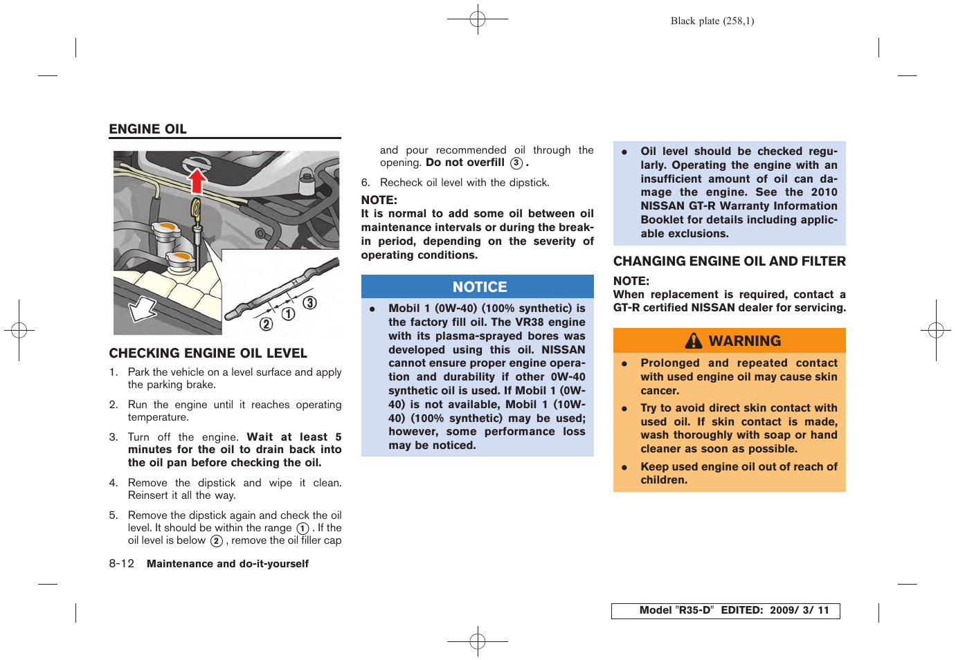 Engine oil -12 | NISSAN 2010 GT-R Sports Sedan User Manual | Page 255 / 314