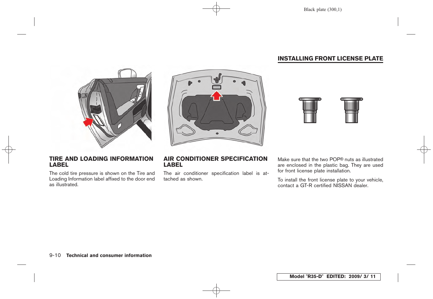 Installing front license plate -10 | NISSAN 2010 GT-R Sports Sedan User Manual | Page 295 / 314