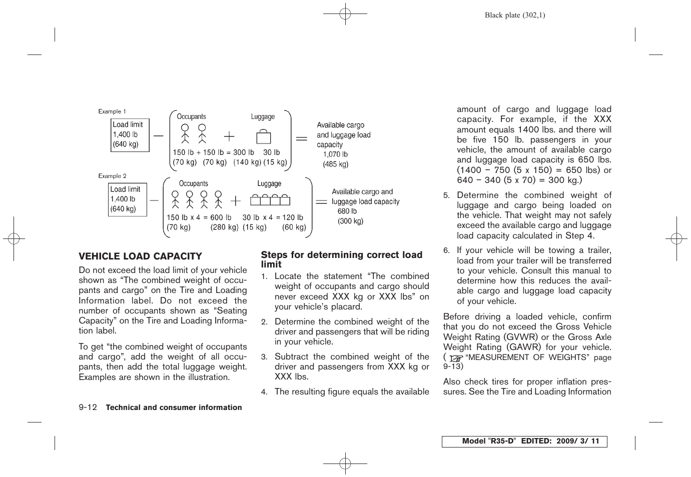 Vehicle load capacity -12 | NISSAN 2010 GT-R Sports Sedan User Manual | Page 297 / 314