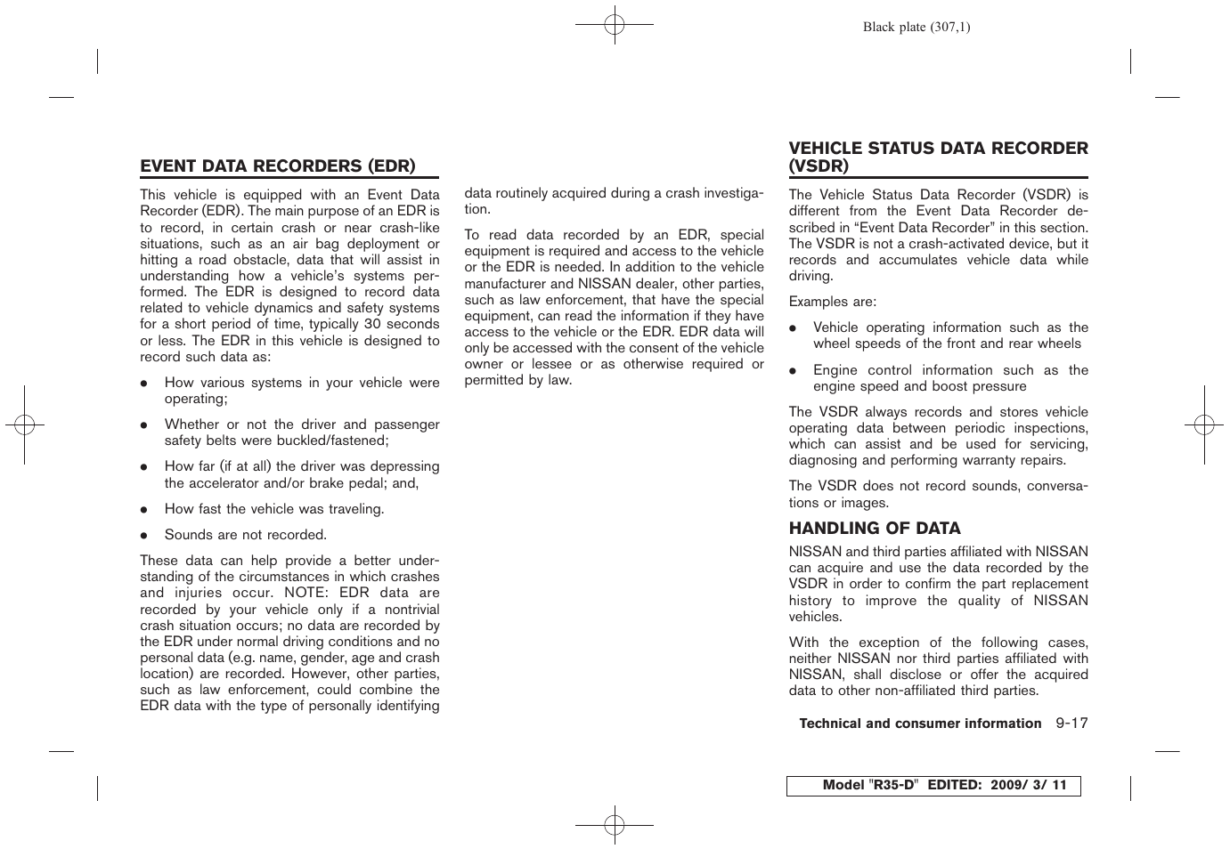 Handling of data -17 | NISSAN 2010 GT-R Sports Sedan User Manual | Page 302 / 314