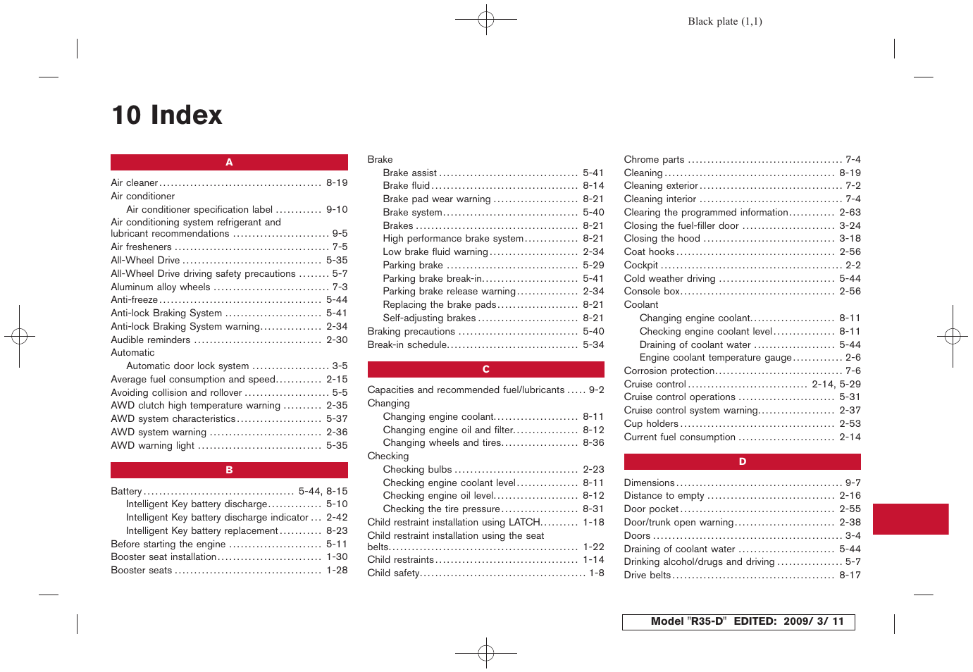 Index, 10 index | NISSAN 2010 GT-R Sports Sedan User Manual | Page 306 / 314