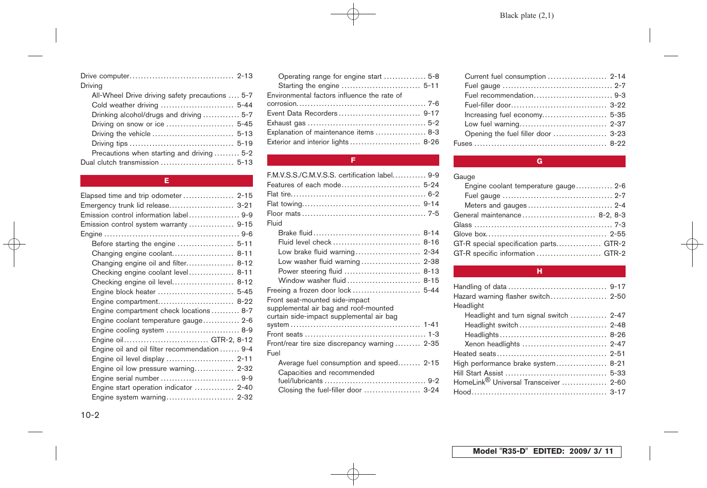 NISSAN 2010 GT-R Sports Sedan User Manual | Page 307 / 314