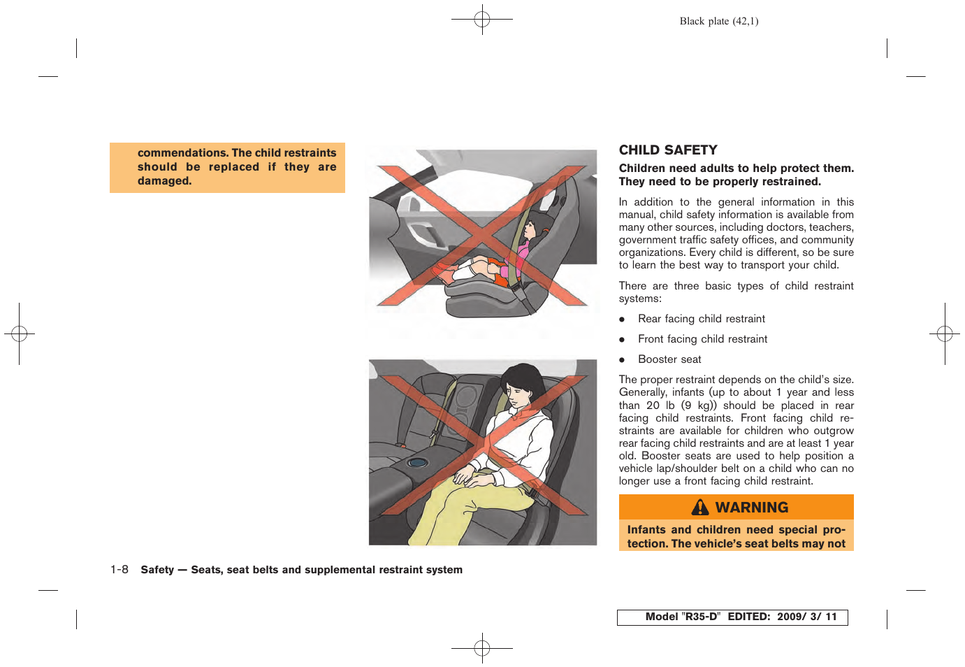 Child safety -8 | NISSAN 2010 GT-R Sports Sedan User Manual | Page 45 / 314