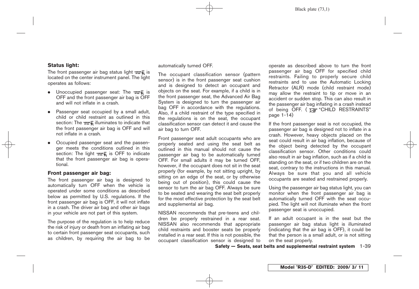NISSAN 2010 GT-R Sports Sedan User Manual | Page 76 / 314