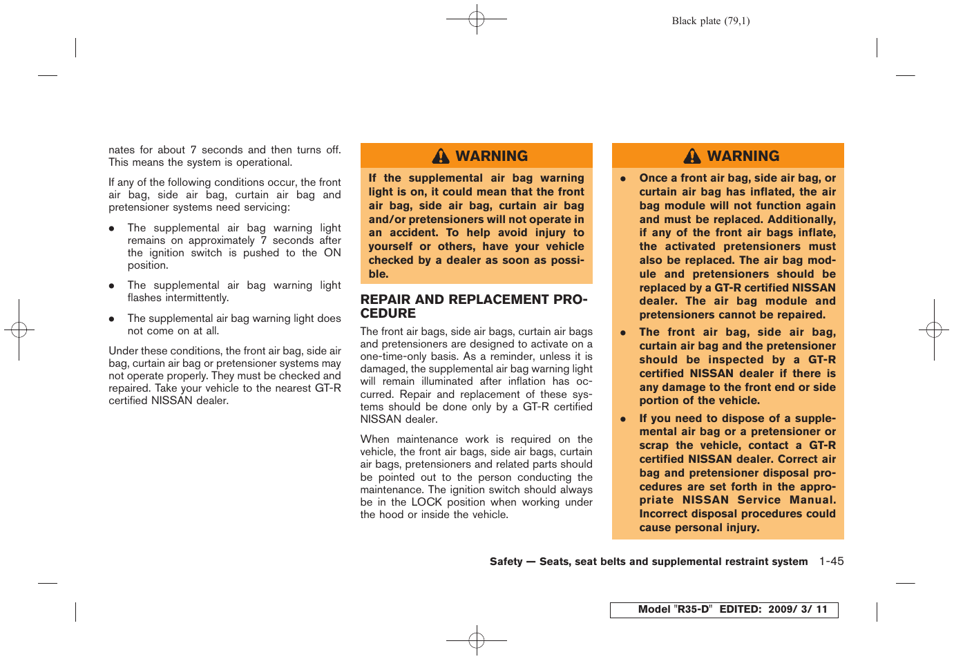 Repair and replacement procedure -45 | NISSAN 2010 GT-R Sports Sedan User Manual | Page 82 / 314