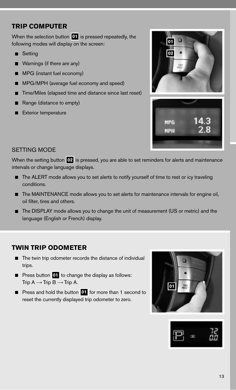 Trip computer, Twin trip odometer | NISSAN 2010 Murano User Manual | Page 15 / 48