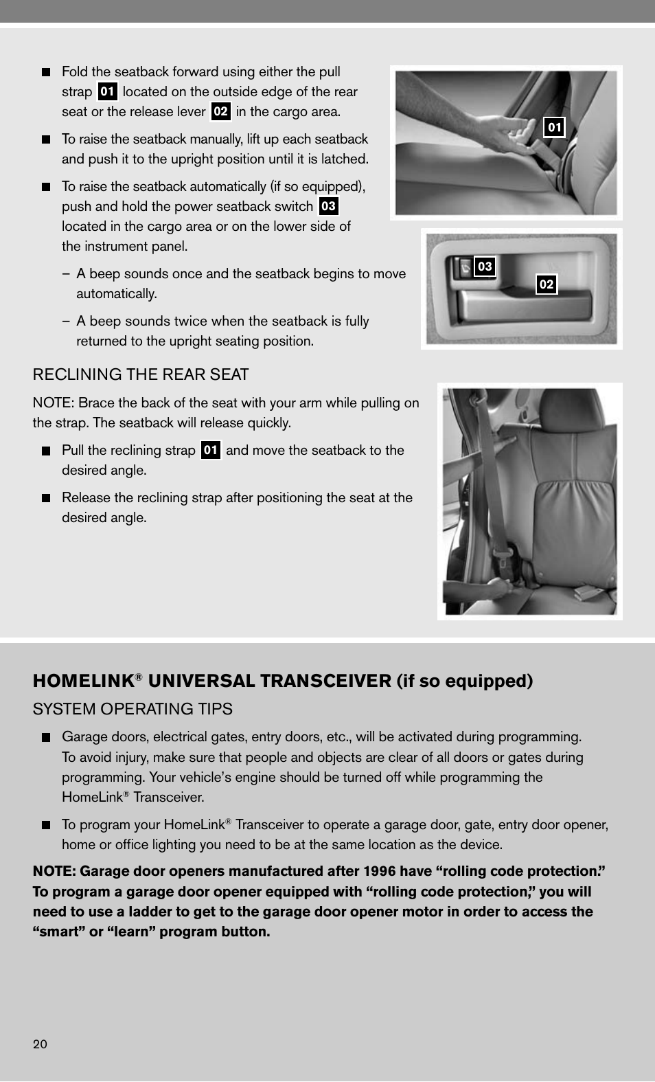 Homelink, Universal transceiver (if so equipped) | NISSAN 2010 Murano User Manual | Page 22 / 48