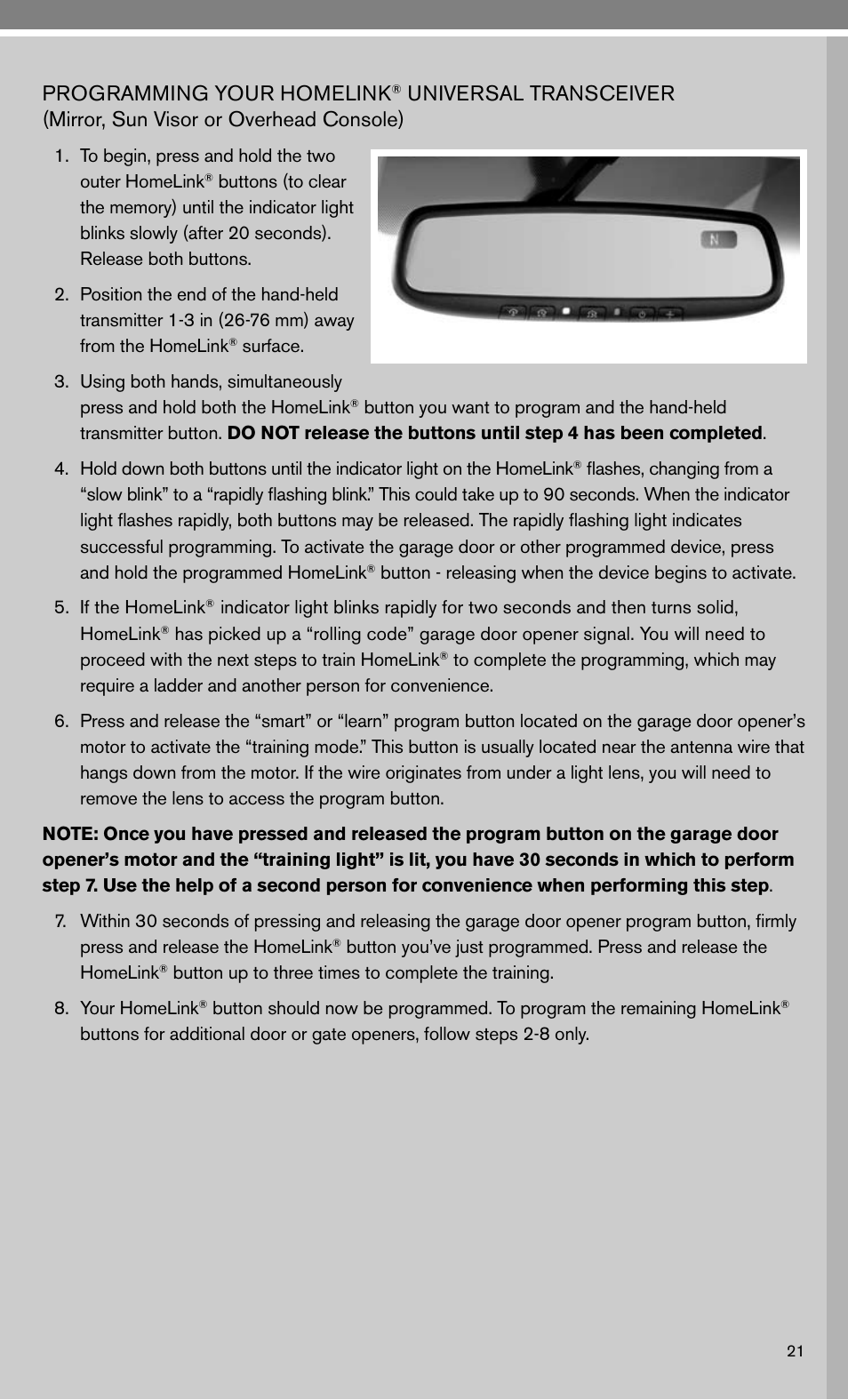 Programming your homelink | NISSAN 2010 Murano User Manual | Page 23 / 48