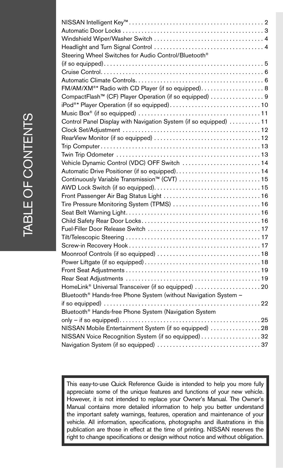 NISSAN 2010 Murano User Manual | Page 3 / 48