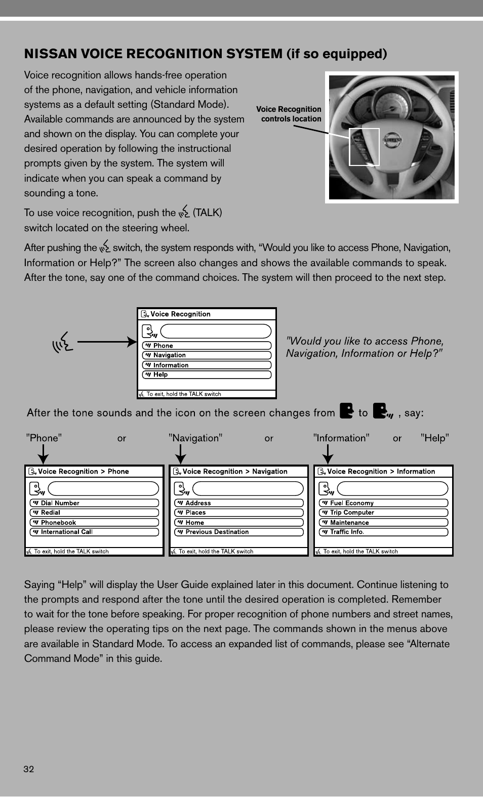 Nissan voice recognition system (if so equipped) | NISSAN 2010 Murano User Manual | Page 34 / 48