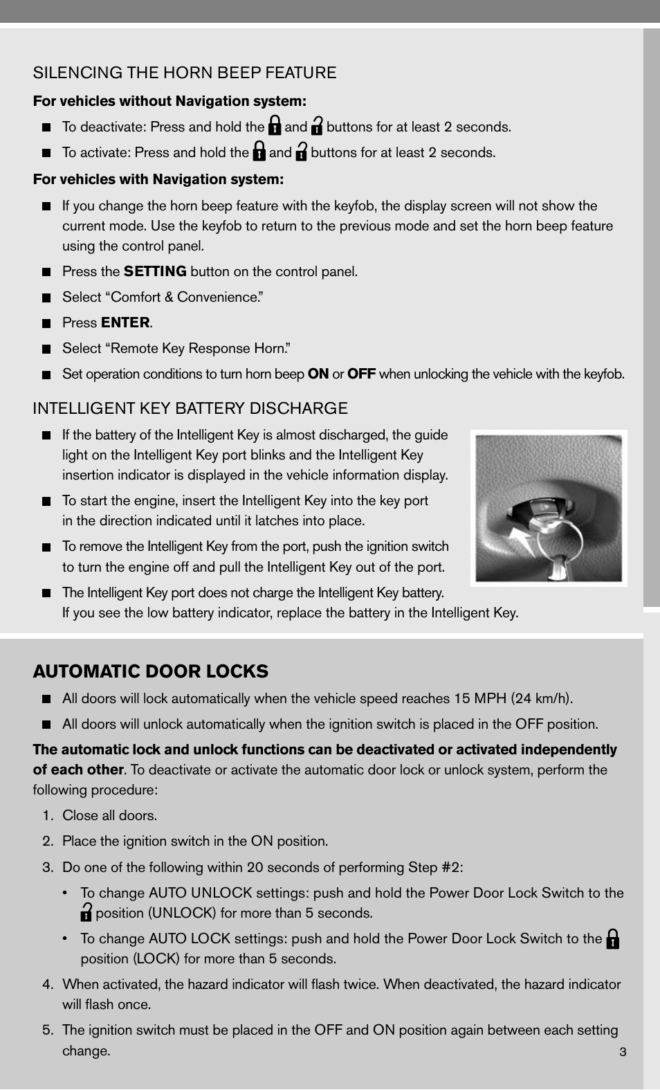 Automatic door locks | NISSAN 2010 Murano User Manual | Page 5 / 48