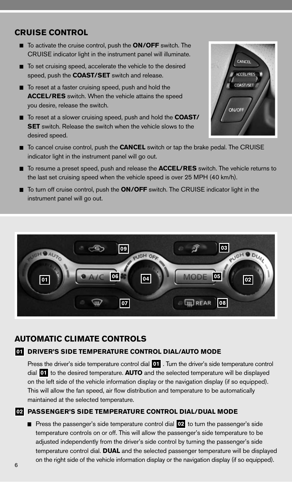 Cruise control, Automatic climate controls | NISSAN 2010 Murano User Manual | Page 8 / 48