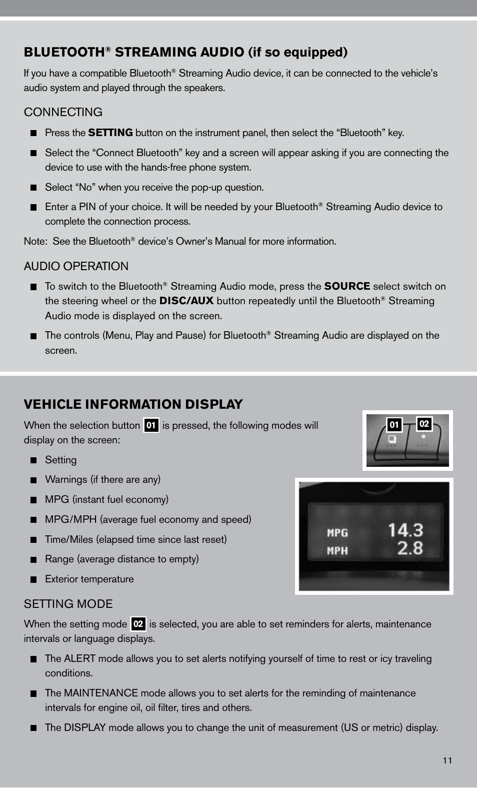 Bluetooth, Streaming audio (if so equipped), Vehicle information display | NISSAN 2010 Altima Hybrid User Manual | Page 13 / 40