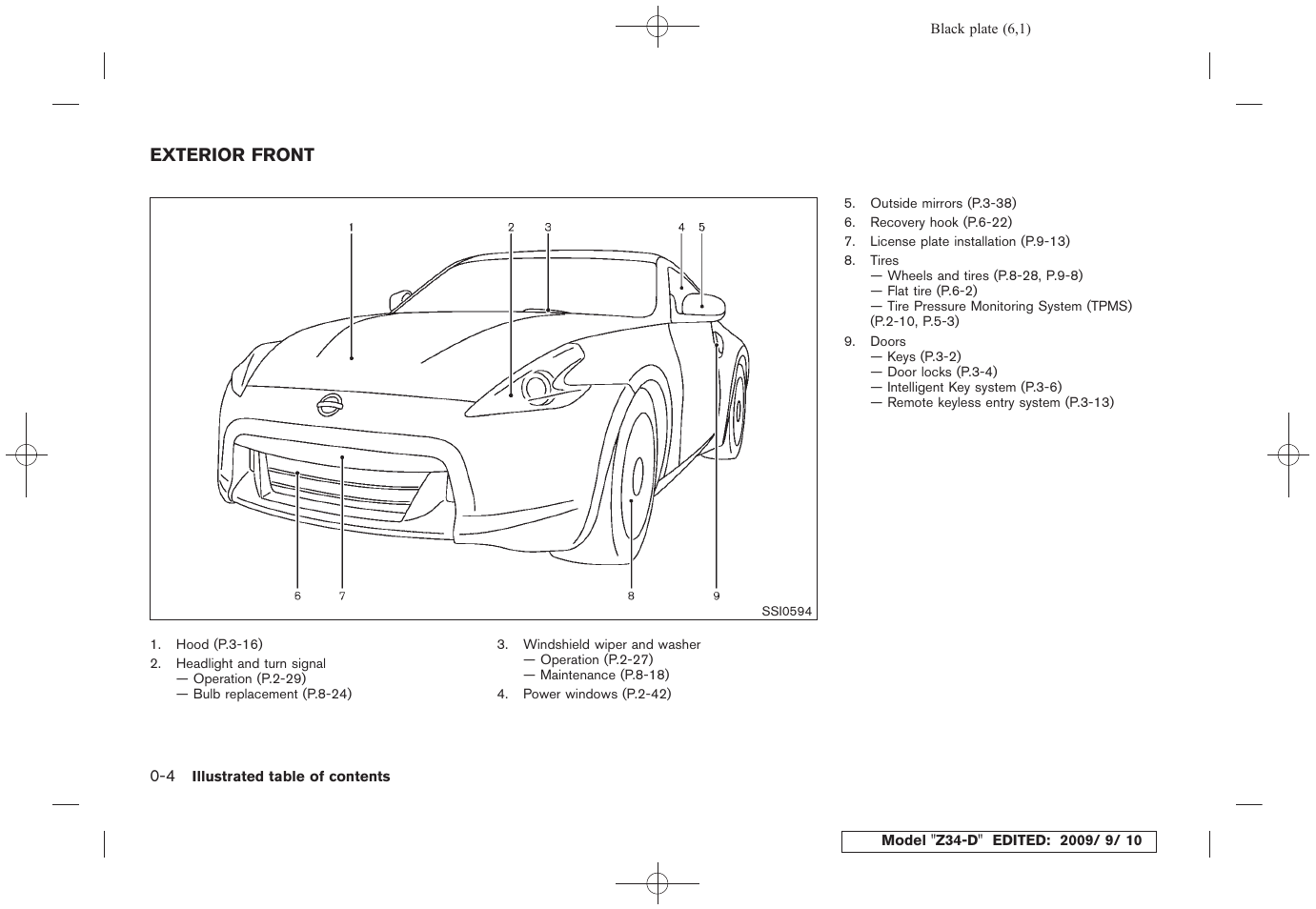 Exterior front -4 | NISSAN 2010 Z Coupe User Manual | Page 10 / 409