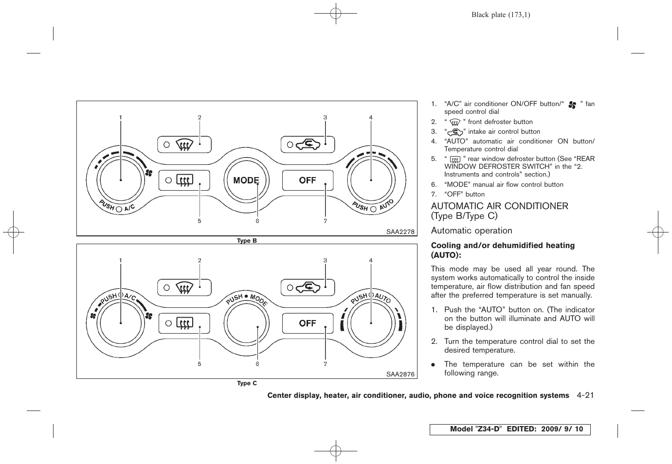 Automatic air conditioner (type b/type c) -21 | NISSAN 2010 Z Coupe User Manual | Page 173 / 409