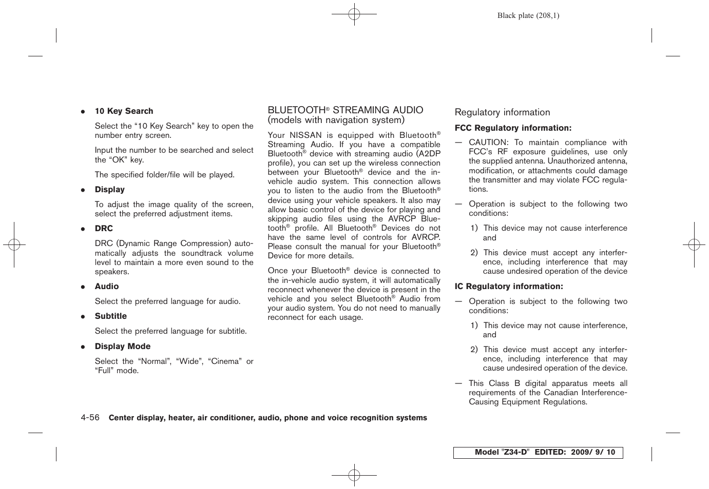 Bluetooth, Streaming audio, Models with navigation system) -56 | NISSAN 2010 Z Coupe User Manual | Page 208 / 409