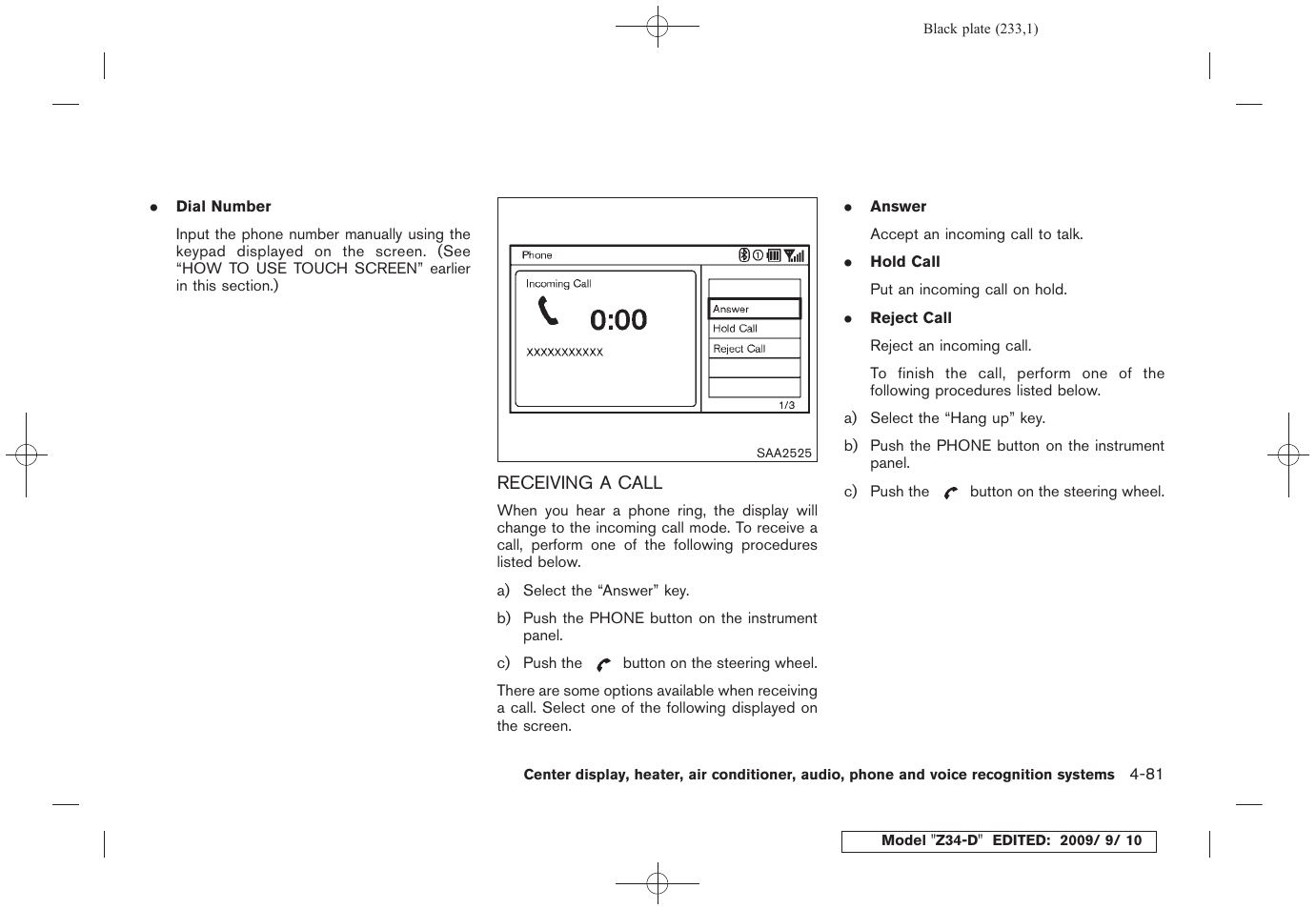 Receiving a call -81 | NISSAN 2010 Z Coupe User Manual | Page 233 / 409