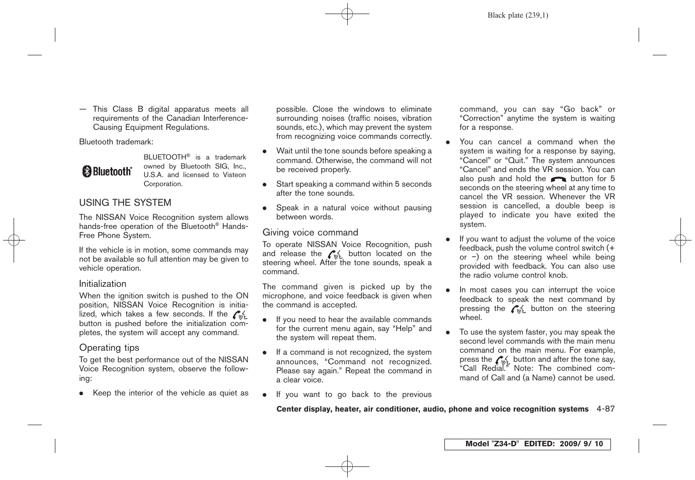 Using the system -87 | NISSAN 2010 Z Coupe User Manual | Page 239 / 409