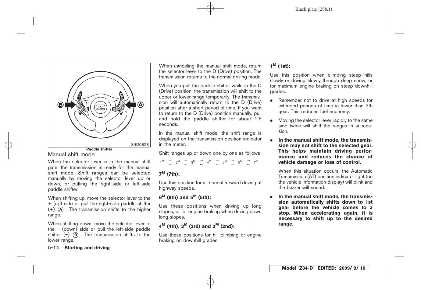 Manual shift mode | NISSAN 2010 Z Coupe User Manual | Page 288 / 409