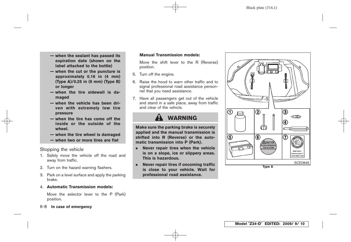 Warning | NISSAN 2010 Z Coupe User Manual | Page 314 / 409