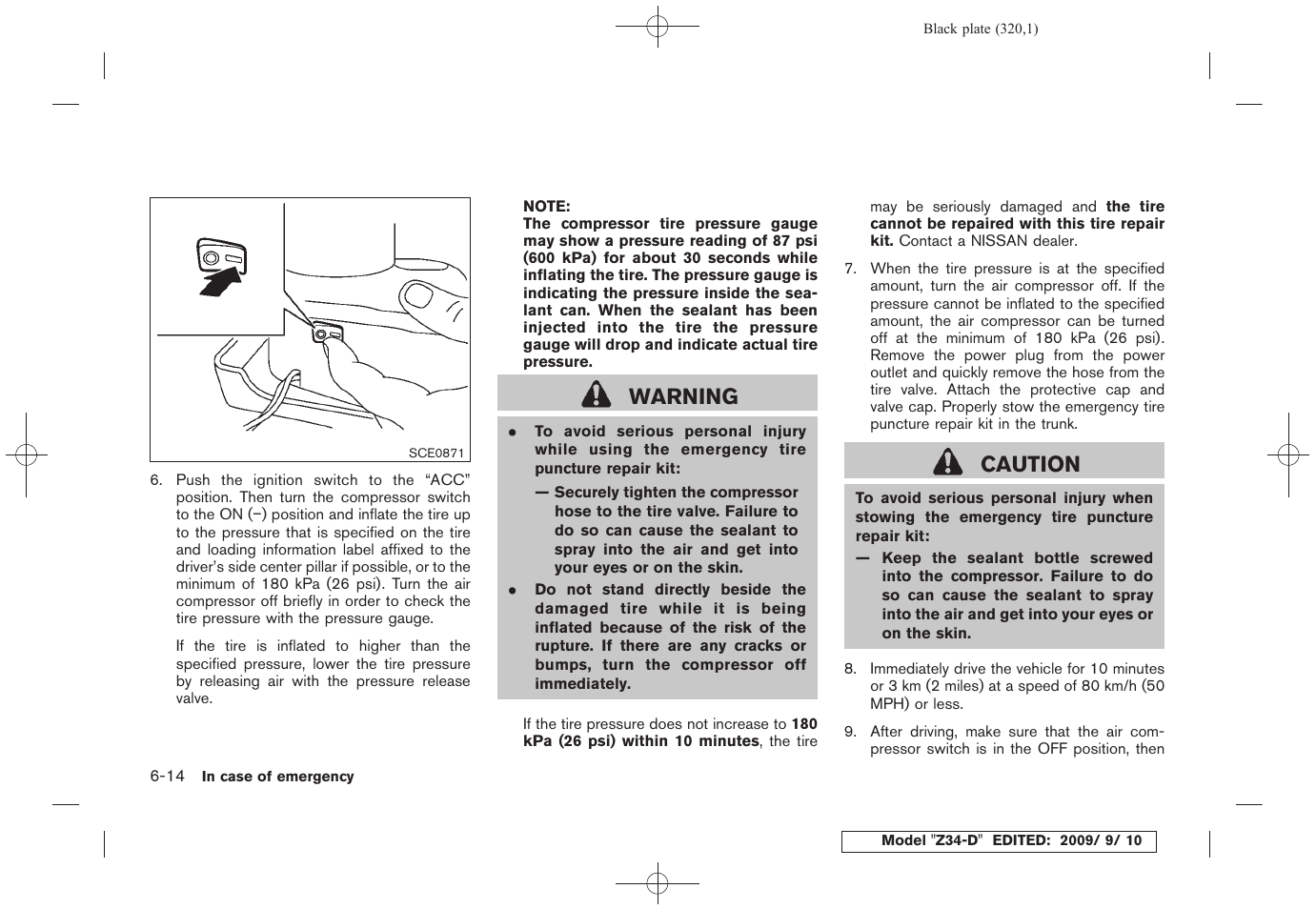 Warning, Caution | NISSAN 2010 Z Coupe User Manual | Page 320 / 409