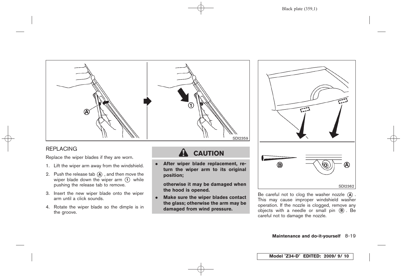 Replacing -19, Caution | NISSAN 2010 Z Coupe User Manual | Page 357 / 409