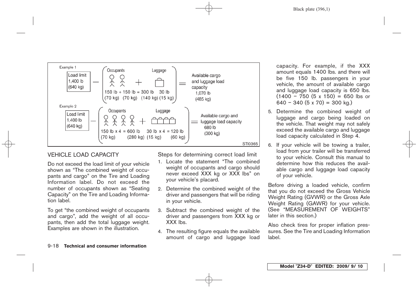 Vehicle load capacity -18 | NISSAN 2010 Z Coupe User Manual | Page 394 / 409