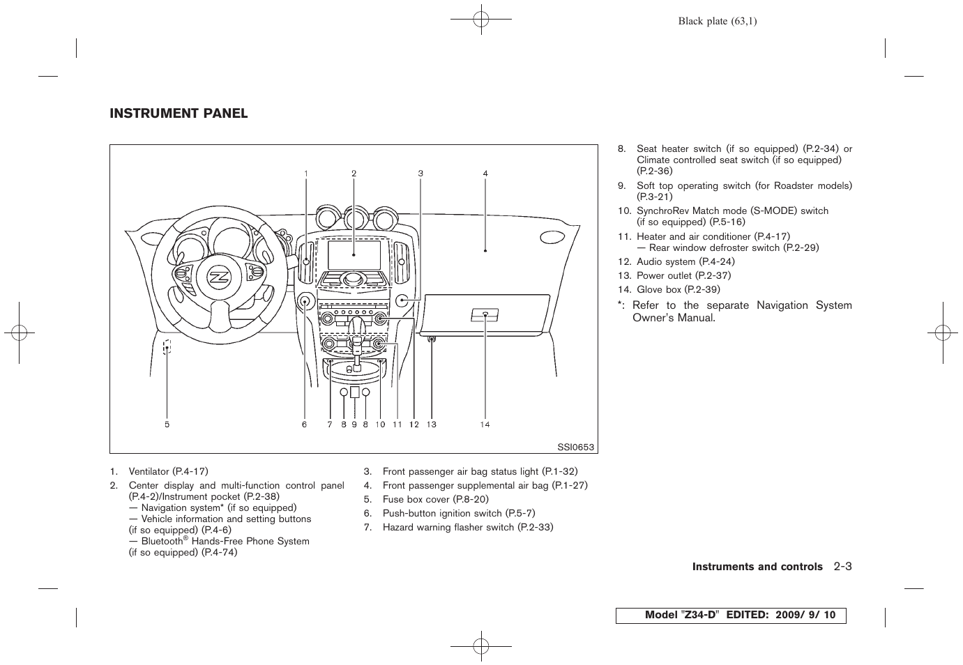 Instrument panel -3 | NISSAN 2010 Z Coupe User Manual | Page 65 / 409