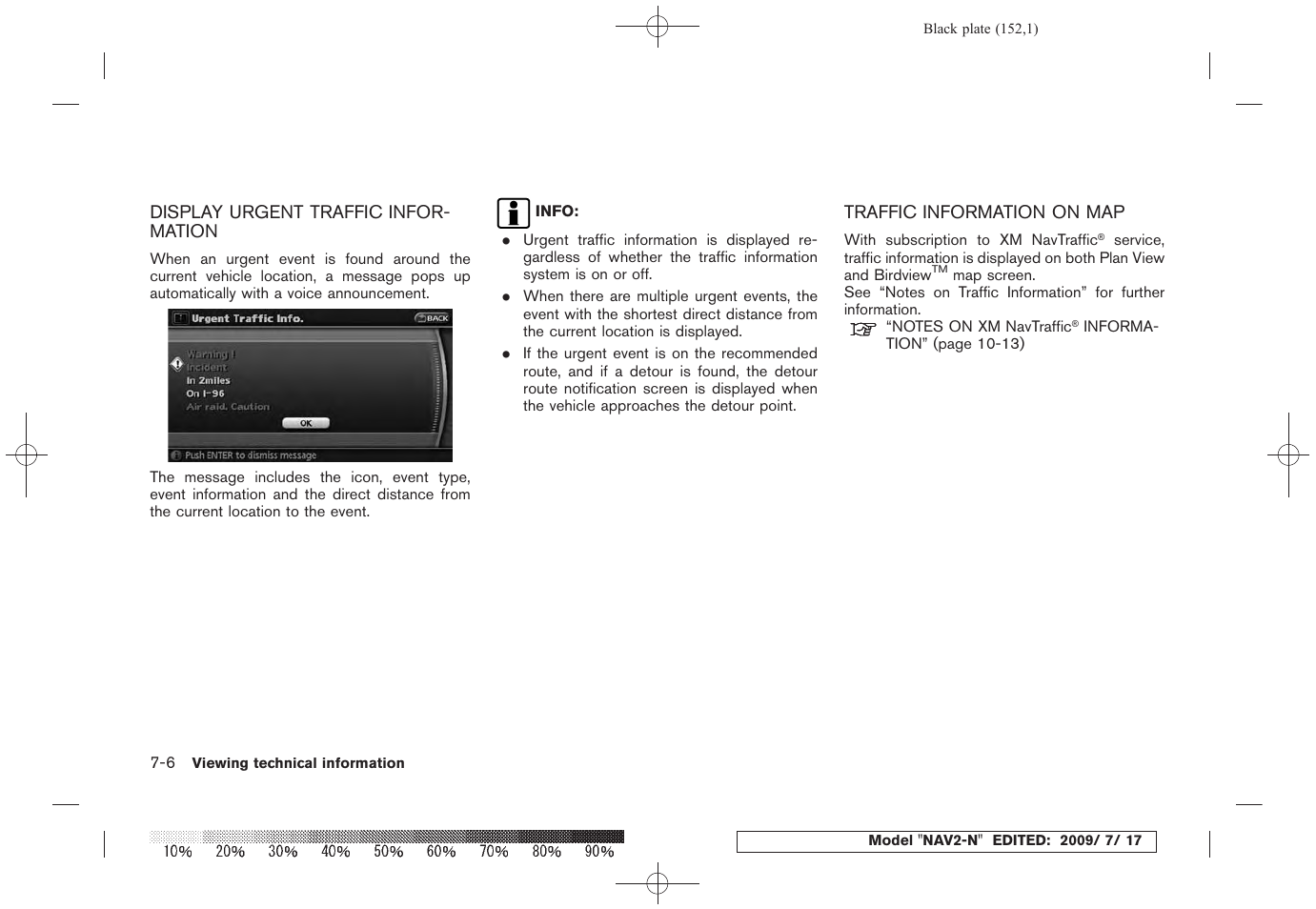 Display urgent traffic information -6, Traffic information on map -6 | NISSAN 2010 Pathfinder User Manual | Page 147 / 234