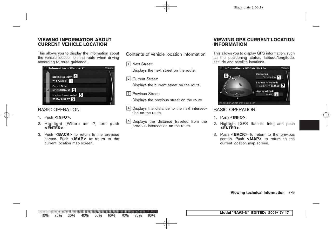 Basic operation -9, Viewing gps current location information -9 | NISSAN 2010 Pathfinder User Manual | Page 150 / 234