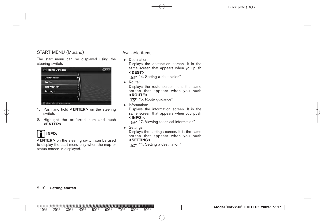 Start menu (murano) -10 | NISSAN 2010 Pathfinder User Manual | Page 17 / 234