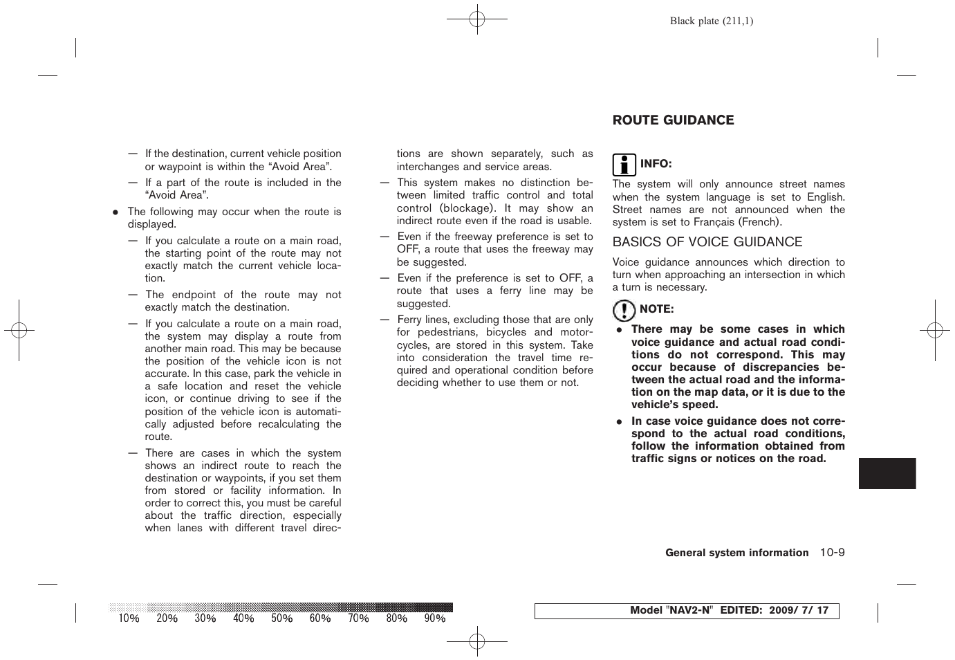 Route guidance -9, Basics of voice guidance -9 | NISSAN 2010 Pathfinder User Manual | Page 202 / 234