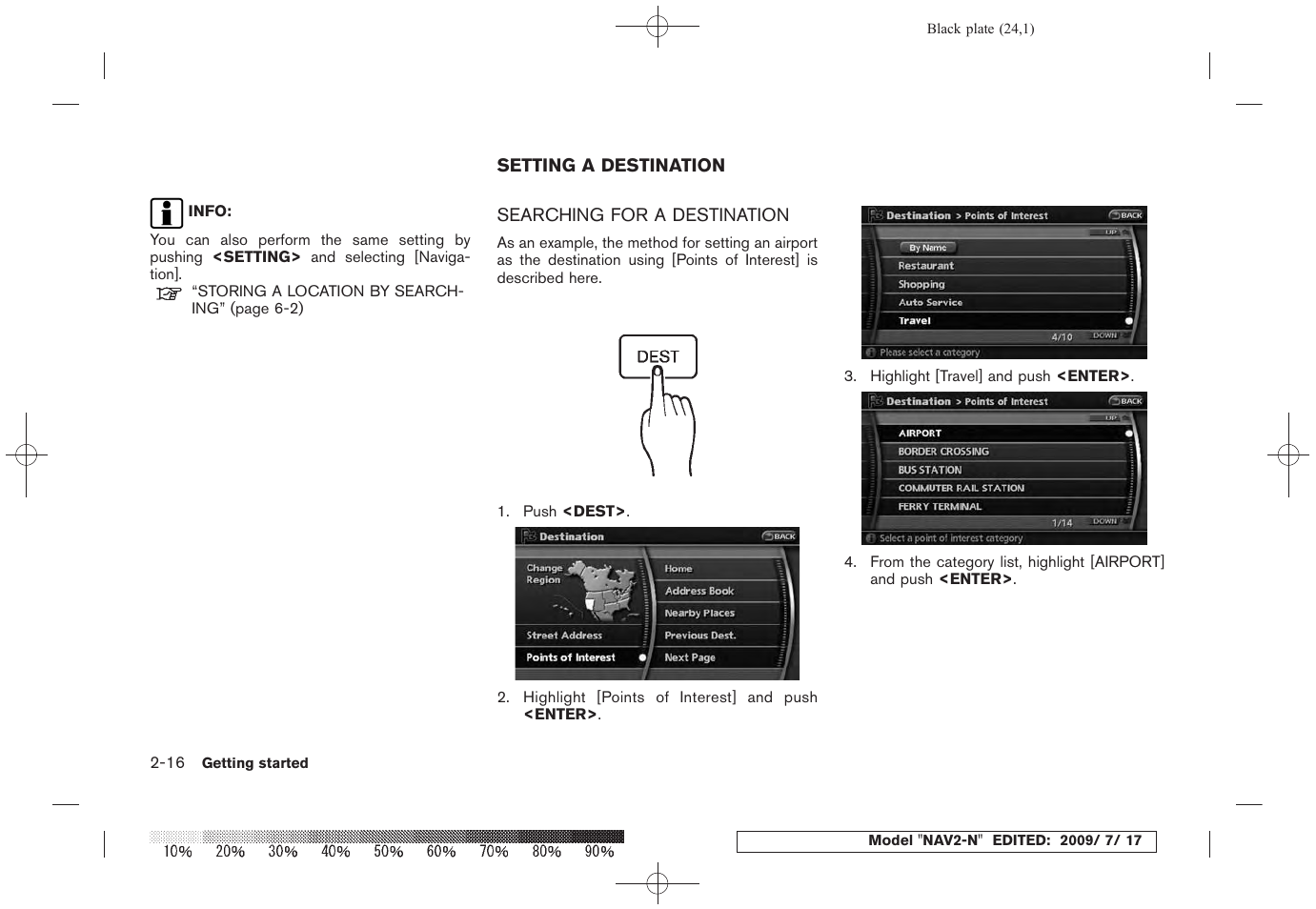 Setting a destination -16, Searching for a destination -16 | NISSAN 2010 Pathfinder User Manual | Page 23 / 234