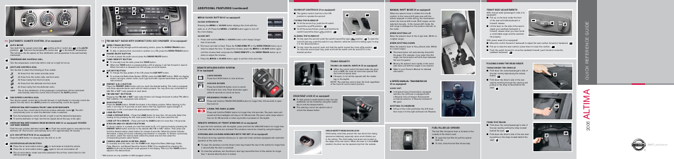 Alt im a, Additional features (continued) | NISSAN ALTIMA 2006 User Manual | Page 12 / 13