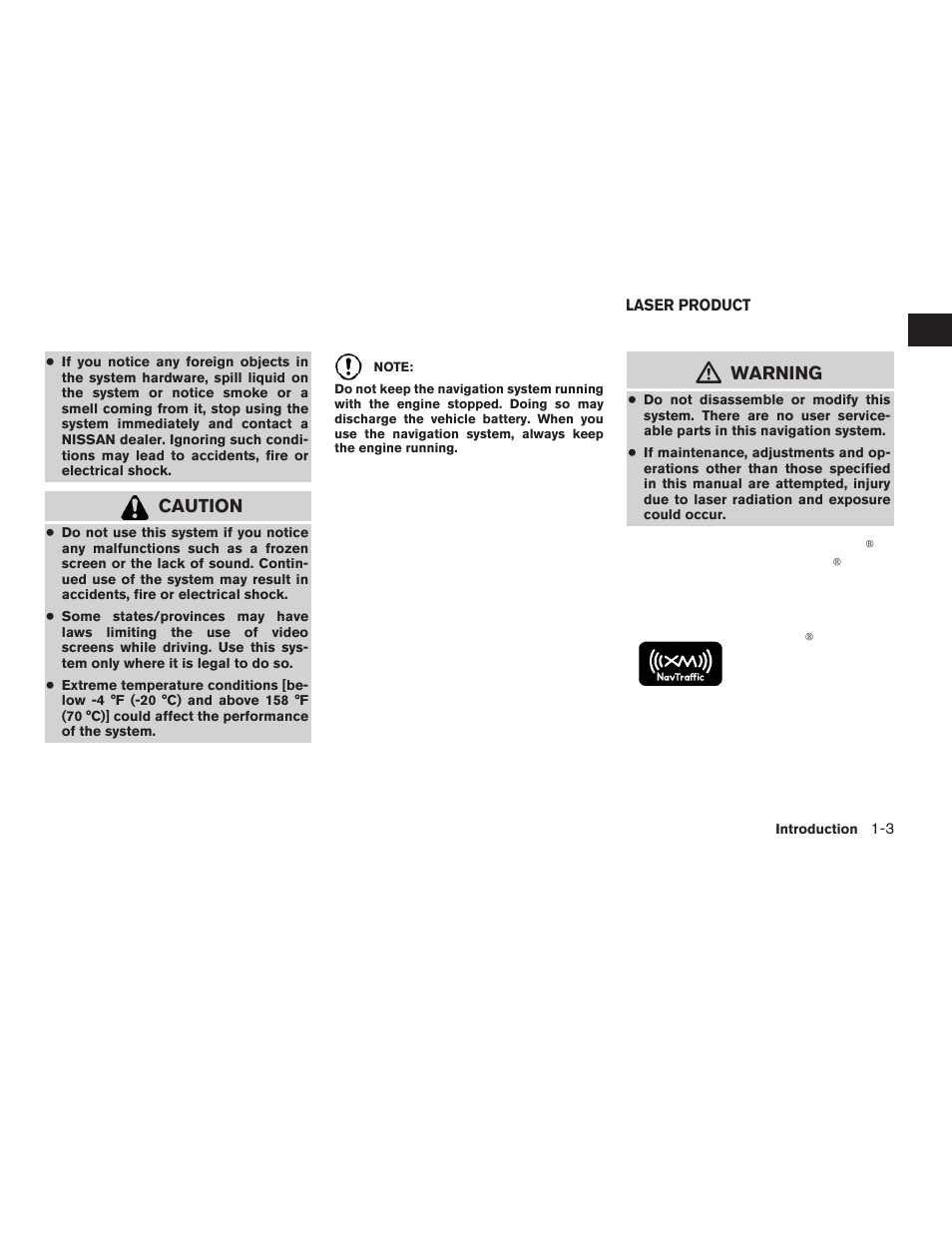 Laser product -3, Caution, Warning | NISSAN 2010 Versa User Manual | Page 6 / 79