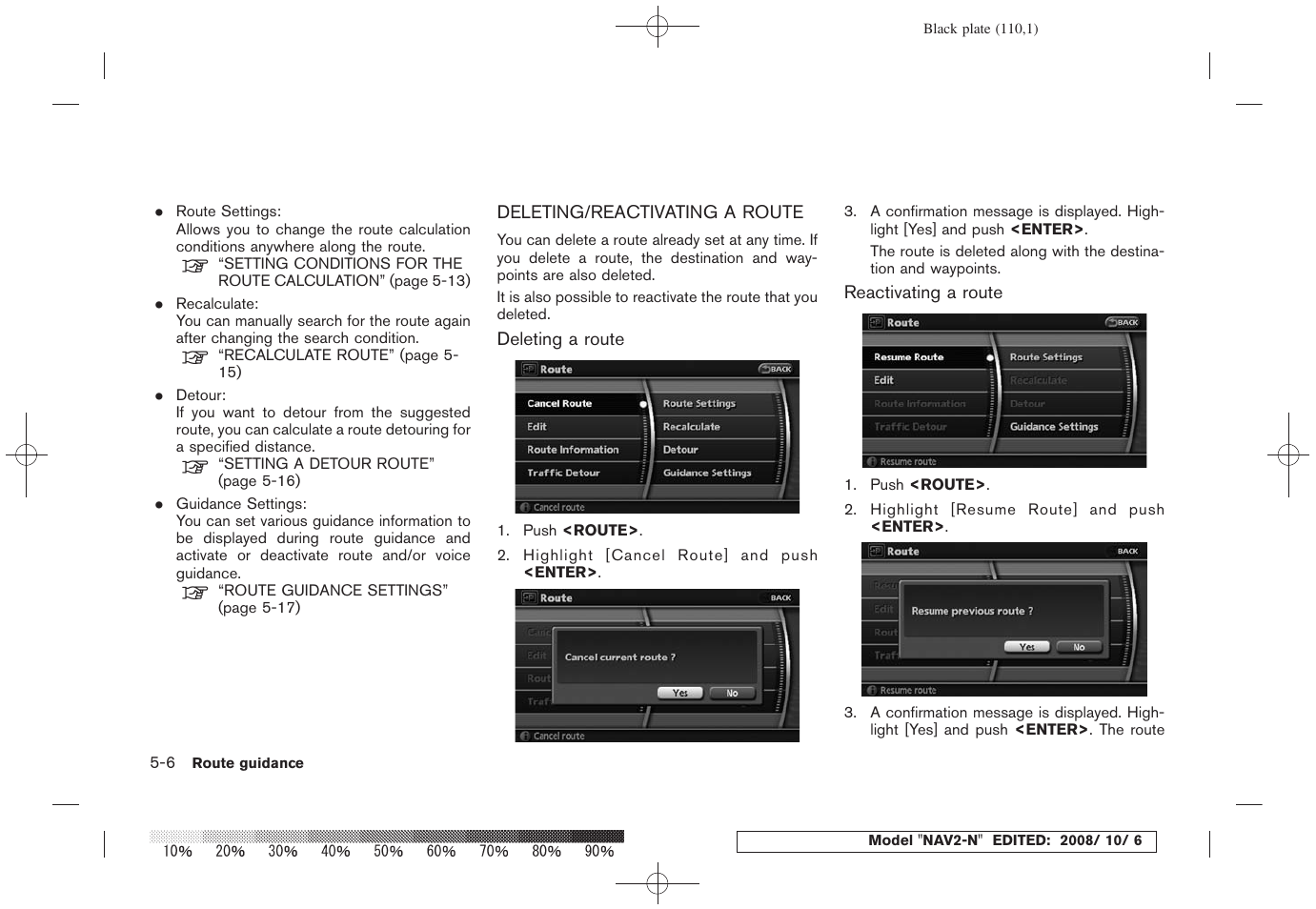 Deleting/reactivating a route -6 | NISSAN 2009 Murano User Manual | Page 108 / 264