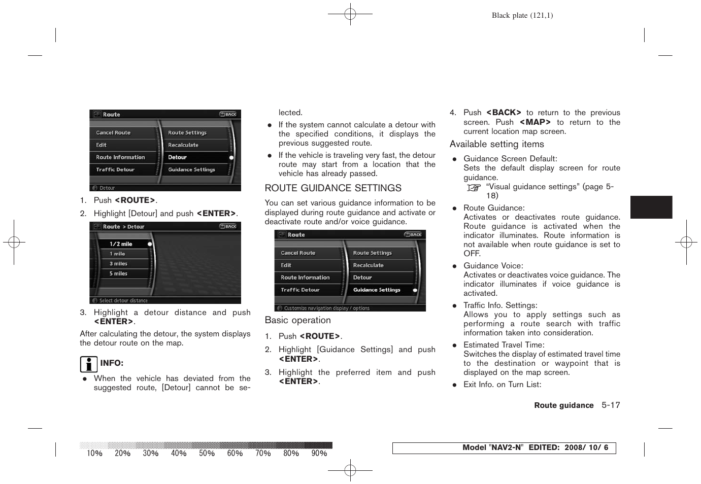 Route guidance settings -17 | NISSAN 2009 Murano User Manual | Page 119 / 264
