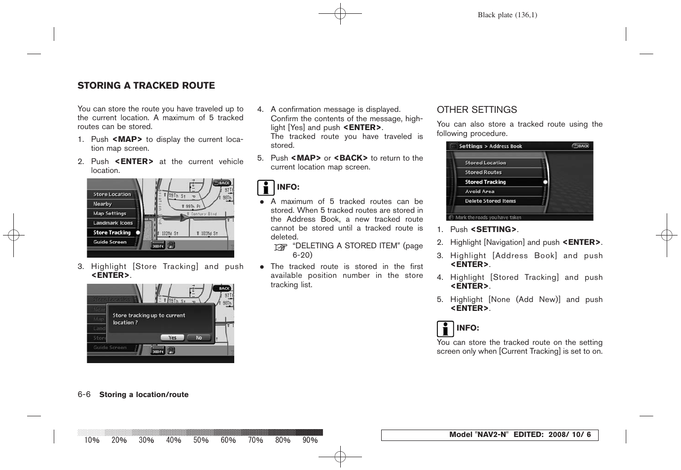 Storing a tracked route -6, Other settings -6 | NISSAN 2009 Murano User Manual | Page 134 / 264