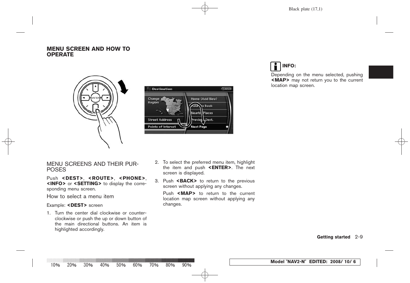 Menu screen and how to operate -9, Menu screens and their purposes -9 | NISSAN 2009 Murano User Manual | Page 15 / 264